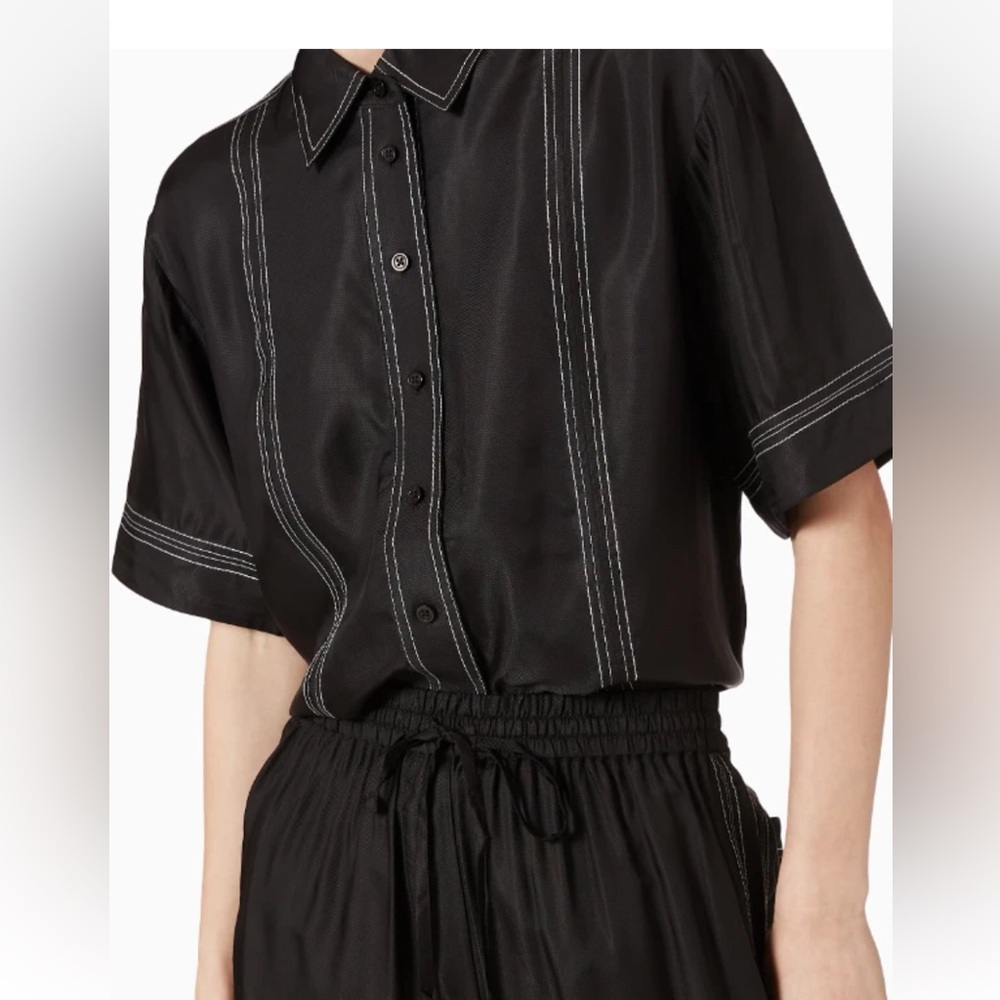 Lee Mathews Black Button-Up Shirt with White Stitching size 2